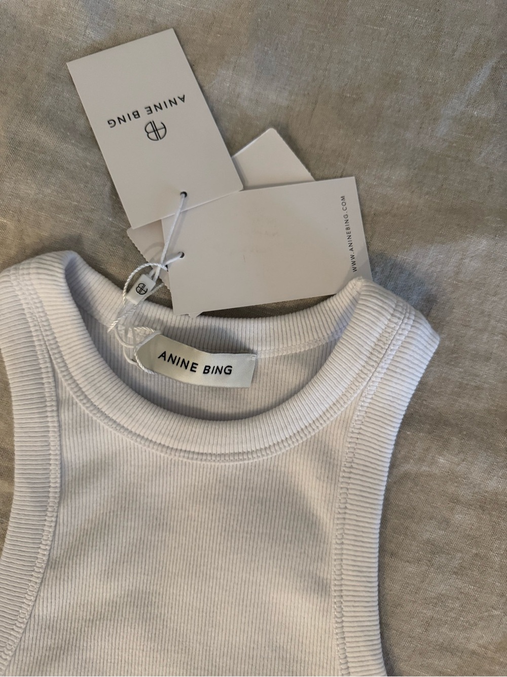 Anine Bing Kids Cream Ribbed Racerback Tank - Picture 2 of 4